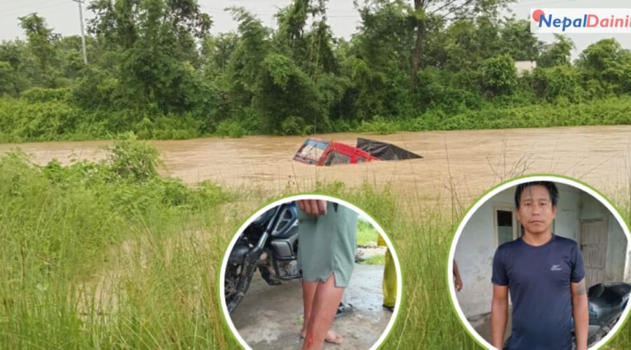 मकवानपुरमा बाढीले ट्रक बगायो, चालक पौडिएर ज्यान जोगाए