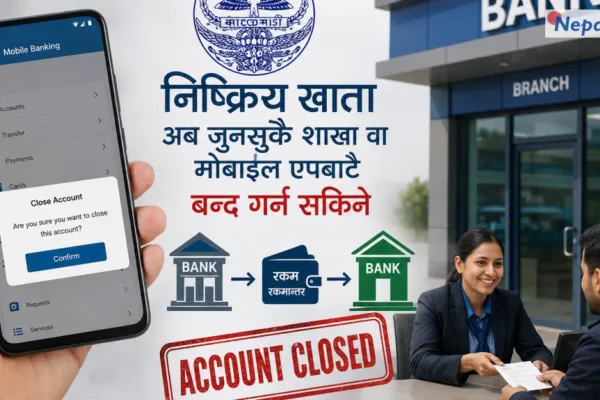 निष्क्रिय बैंक खाता अब जुनसुकै शाखा वा मोबाइल एपबाटै बन्द गर्न सकिने