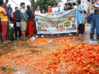 माइतीघरमा टमाटर किसानको आन्दोलन : मन्त्री गीता चौधरीको पहलमा कालीमाटीबाट उपत्यका बाहिर ढुवानी सुरु